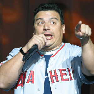 A man in baseball uniform holding up his fist.